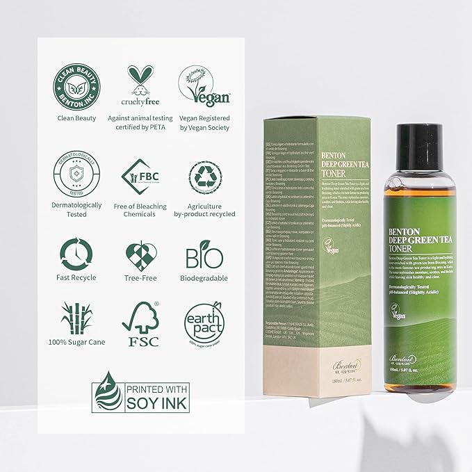 BENTON Deep Green Tea Toner - 150ml (5.07 fl.oz) for Face, Sensitive & Oily Skin
