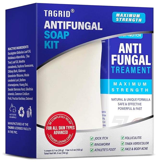 Tinea Versicolor Treatment - Antifungal Soap & Antifungal Cream, 7X FAST, Multi-Functional Clinically Proven Kit for Ringworm, Folliculitis, Jock Itch, Athlete's Foot, and Seborrheic Dermatitis