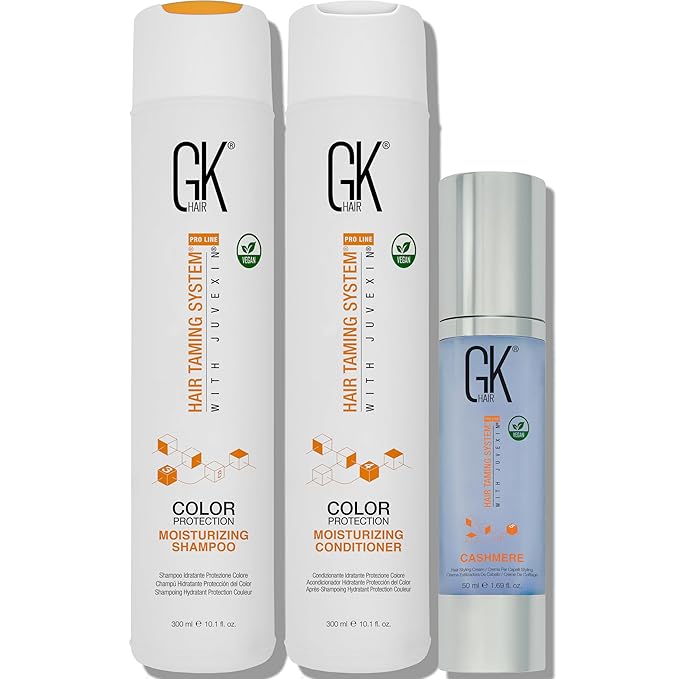 GK HAIR Global Keratin Moisturizing Shampoo and Conditioner Sets (10.1 Oz/300ml) with Leave In Cashmere Smoothing Styling Cream (1.69 Fl Oz/50ml) for Color Treated Dry Damaged Frizzy Hair