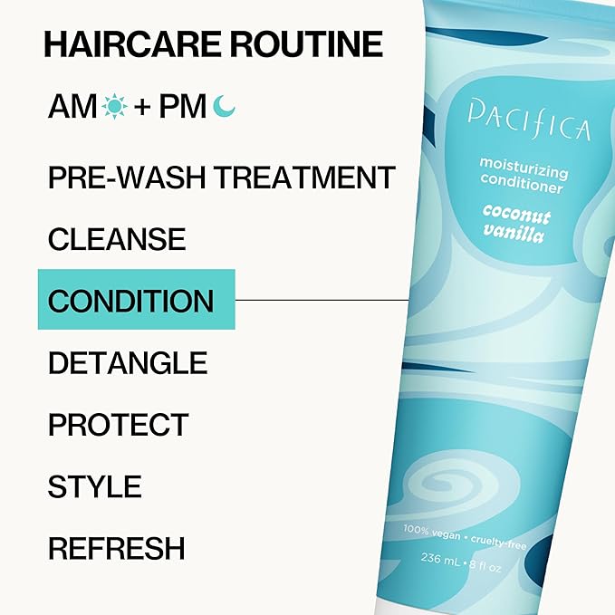 Pacifica Coconut Vanilla Moisturizing Hair Conditioner – Deep Hydrating Treatment for Dry & Damaged Hair, Restorative Shine, Vegan & Sulfate Free Clean Beauty & Hair Care 8 fl oz