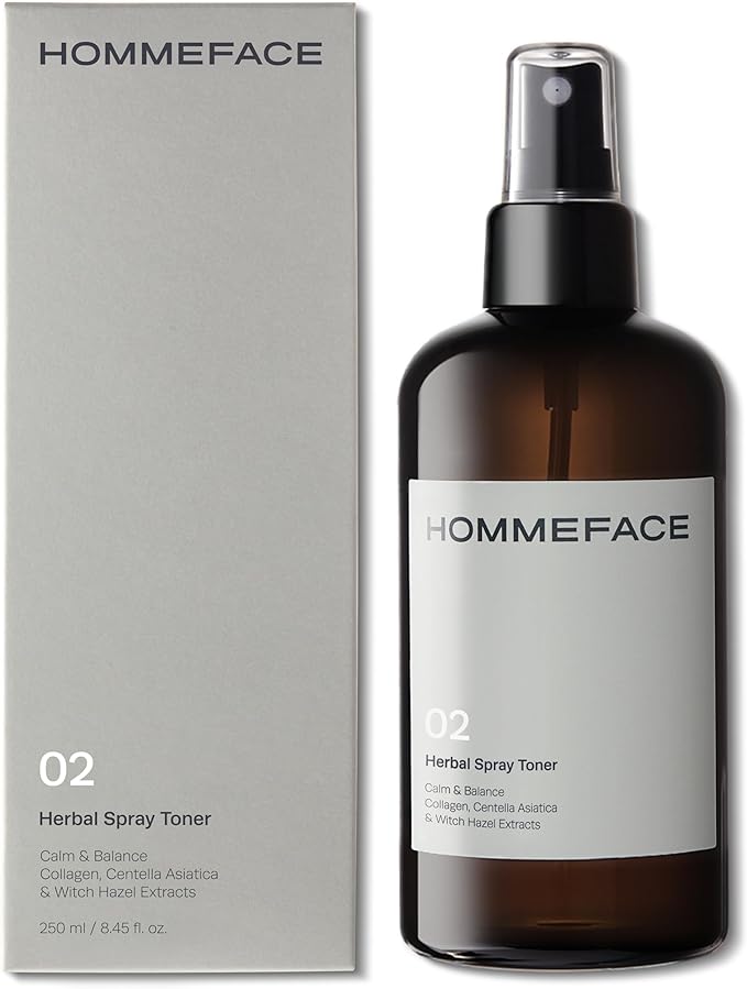 HOMMEFACE Men’s Herbal Spray Face Toner - Alcohol-Free, Hydrating & Balancing Facial Mist - Korean Skincare Technology with Witch Hazel, CICA Extract, Hyaluronic Acid, 8.45 fl oz