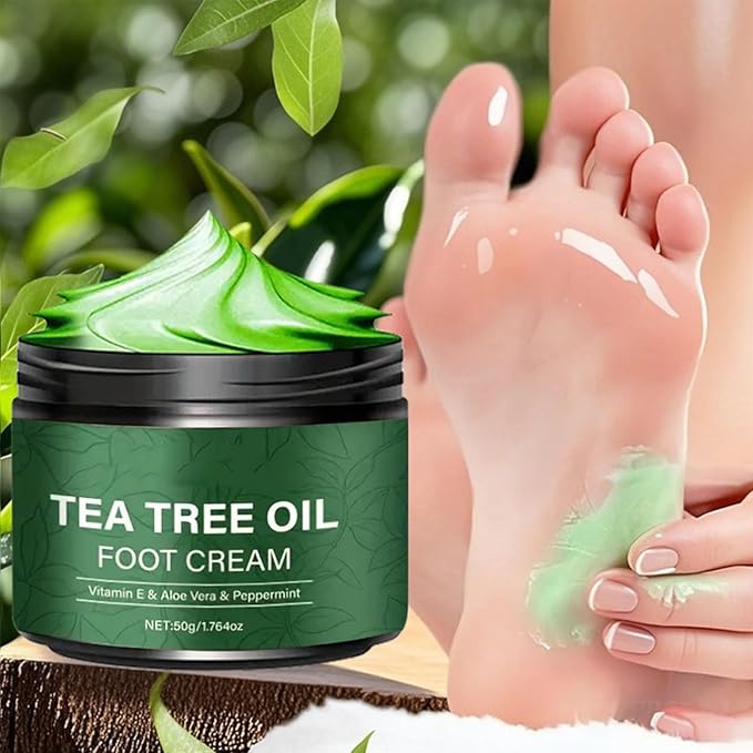 Tea Tree Oil Foot Cream,1.76 oz Foot Cream for Dry Cracked Heels and Feet,Enriched with Aloe Vera Vitamin E & Peppermint,Moisturizing & Soothing for Healthy Feet (1)