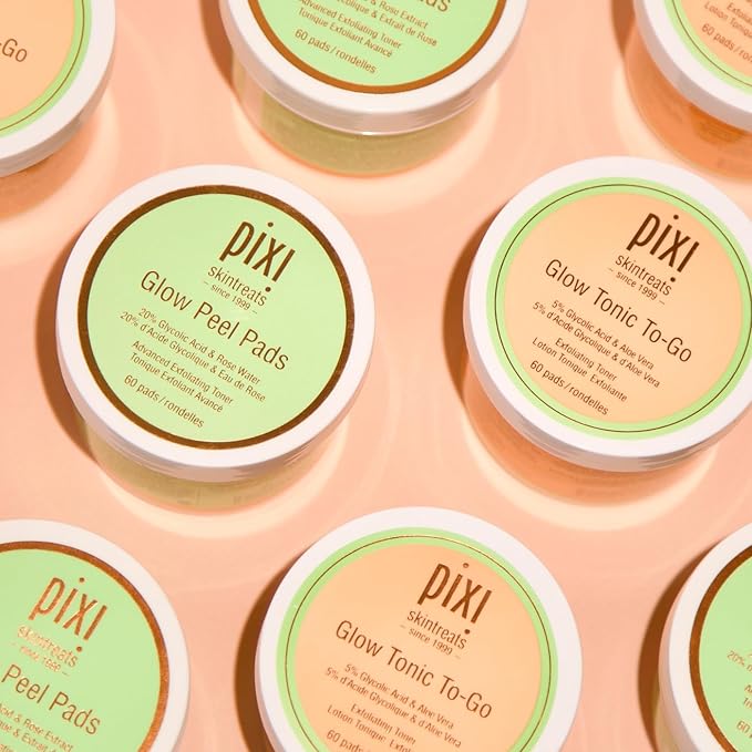 Pixi Glow Tonic to-Go | Gentle and Balancing Exfoliating Toner | Glycolic Acid Pads for Radiant Skin and Daily Brightening | Alcohol-Free Formula Face Exfoliator | 60 Pads