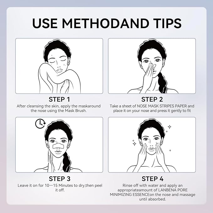 LANBENA 3-in-1 Blackhead Removal Set - Pore Strips (30g), Pore Minimizing Serum (30ml) & Removal Paper - Mask for Face, Minimizes Pores & Leaves Skin Fresh & Clean, Blackhead Remover