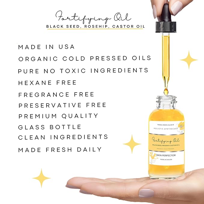 Black Seed, Rosehip & Castor Oil Organic Cold Pressed Fortifying Face Oil Anti-Age Facial Moisturizer Hydrating, Nourishing Miracle Oil Serum Glow for Dry Wrinkled Skin Natural Skincare (2 FL OZ)