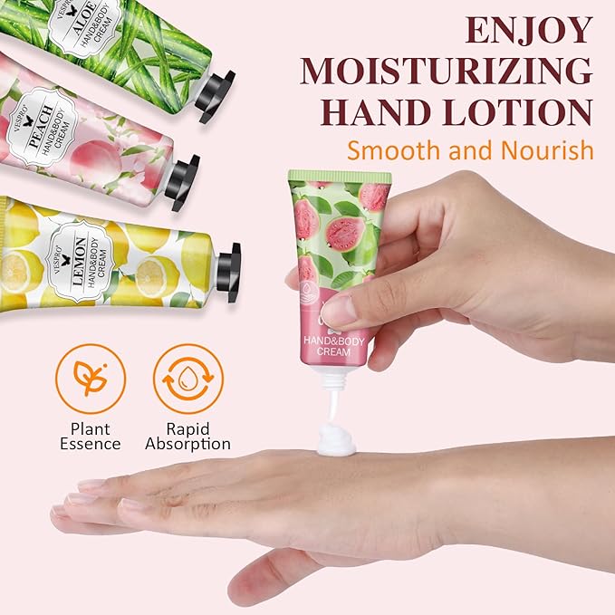 VESPRO 12 Pack Hand Cream Set For Women, Bulk Hand Lotion Travel Size for Dry Cracked Hands, Mini Moisturizing Hand Lotion for Teacher Appreciation Gifts, Thank You Gifts and Bridal Shower Favors