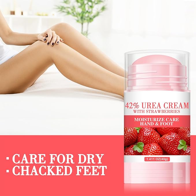 60% Urea Cream - 1.41 oz Strawberry Foot Hand Cream Stick for Dry & Cracked Feet Elbows Knees Heels Hands, Hydrates & Nourish Foot Care for Softening and Moisturizing, Removing Calloused Skin
