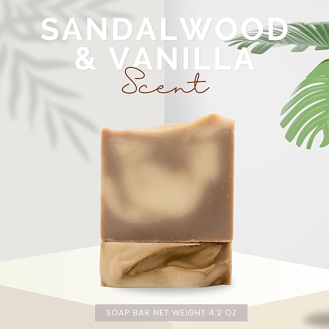 Handcraft Cold-Process Soap Bar, Sandalwood & Vanilla Scent (1 pack,) Handmade Body and Face Soap For Men And Women, Vegan, Cruelty Free, Made in USA, 4.2oz - Fresh Collection
