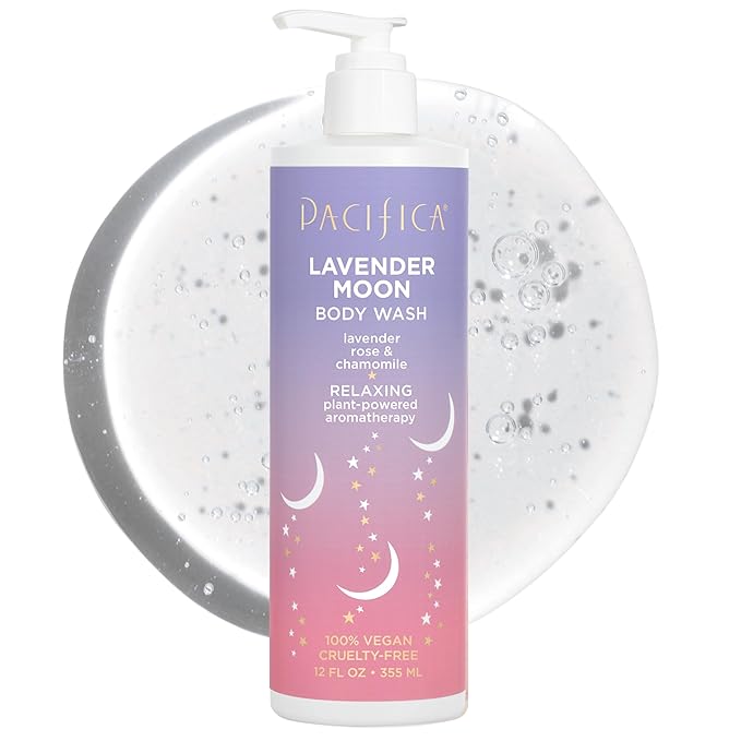 Pacifica Beauty Lavender Moon Body Wash with Pump, Bath and Shower Gel, Hyaluronic Acid, Rose, Chamomile, Moisturizing, Hydrating, Cleansing, Soothing, Calming, Relaxing, Vegan, 12 fl oz (1 Count)