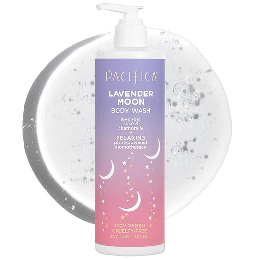 Pacifica Beauty Lavender Moon Body Wash with Pump, Bath and Shower Gel, Hyaluronic Acid, Rose, Chamomile, Moisturizing, Hydrating, Cleansing, Soothing, Calming, Relaxing, Vegan, 12 fl oz (1 Count)