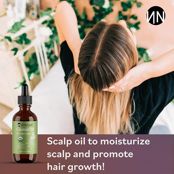 Castor Oil 2oz – USDA Certified Organic, 100% Pure Cold Pressed Unrefined Oil for Hair Growth, Eyelashes, Eyebrows & Scalp – Natural Skin Moisturizer, Lash Serum & Hair Treatment