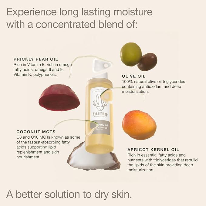 HUME SUPERNATURAL Dry Body Oil Spray - Moisturizing Oil for Dry Skin, After Shower Hydrating Body Oils for Women and Men, Nourishing, Glow, Fragrance Free, 2-Pack