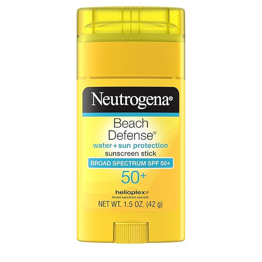 Neutrogena Beach Defense Sunscreen Stick SPF 50, Hands-Free Application, Hawaii Reef Act 104 Compliant, Octinoxate & Oxybenzone Free, Sunscreen for Face & Body, Travel Size, 1.5 oz