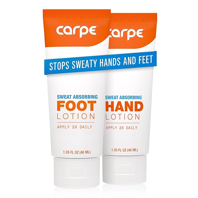 Carpe Sweat Absorbing Hand & Foot Lotion Bundle, Stop Sweaty Hands and Sweaty,Smelly Feet, Dermatologist Recommended