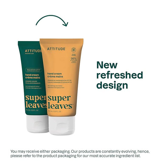 ATTITUDE Hand Cream, EWG Verified, Plant and Mineral-Based, Vegan Personal Care Products, Orange Blossom & Eucalyptus Scent, 2.5 Fl Oz