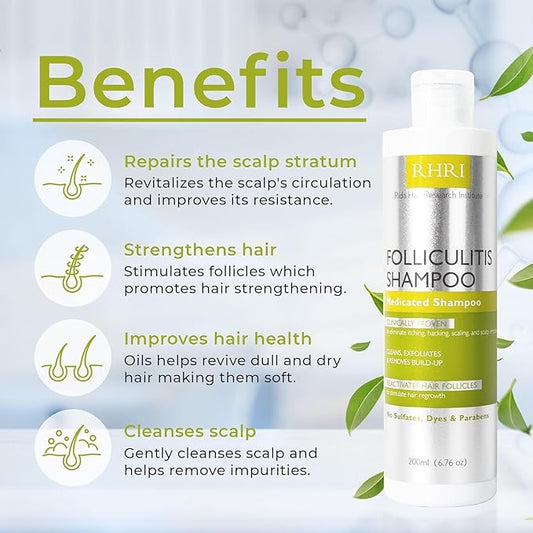 Folliculitis Shampoo | Antifungal Shampoo for Seborrheic Dermatitis, Scalp Psoriasis & Dandruff | Soothes Itchy, Dry Scalp | Cleanses, Exfoliates & Removes Build-Up | Reactivates Hair Follicles