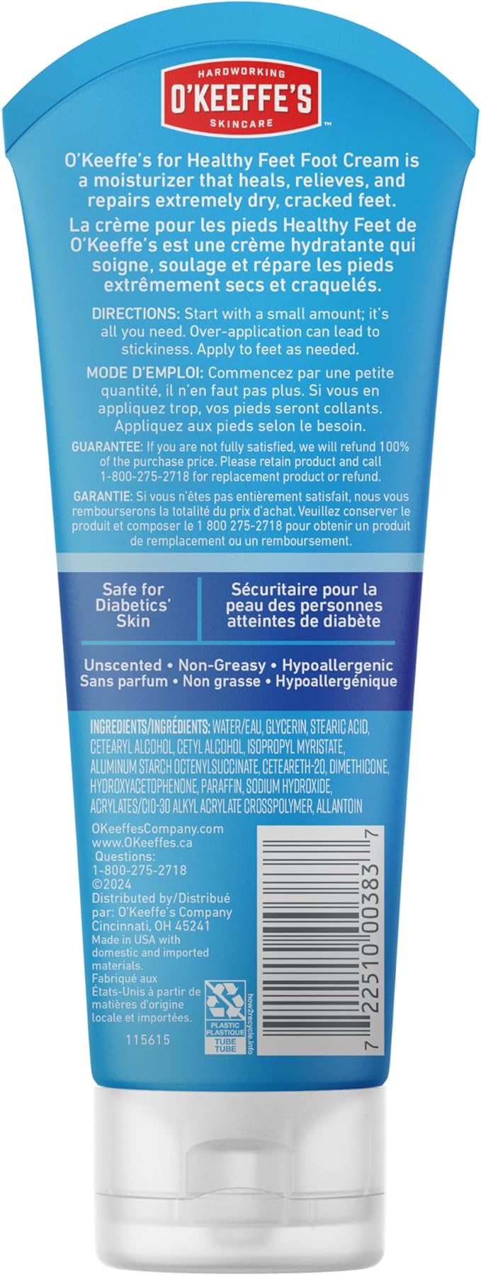 O'Keeffe's for Healthy Feet Foot Cream - 7 oz Tube (1 Pack) - Guaranteed Relief for Extremely Cracked, Dry Feet, Repairing Skincare, Instantly Boosts and Retains Moisture Levels