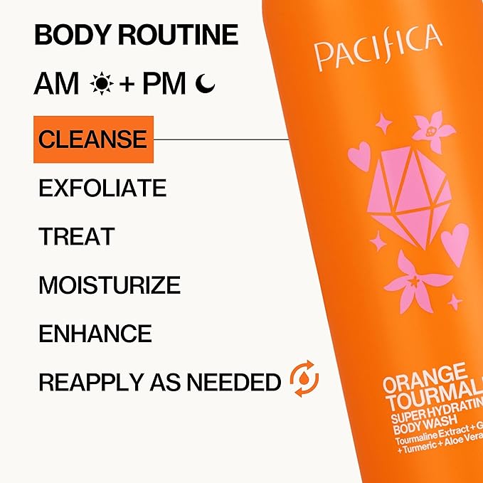 Pacifica Body Wash - Orange Tourmaline Super Hydrating Body Wash - Bath & Shower Gel - Clean Beauty, Vegan & Cruelty-Free Dermatologist Tested