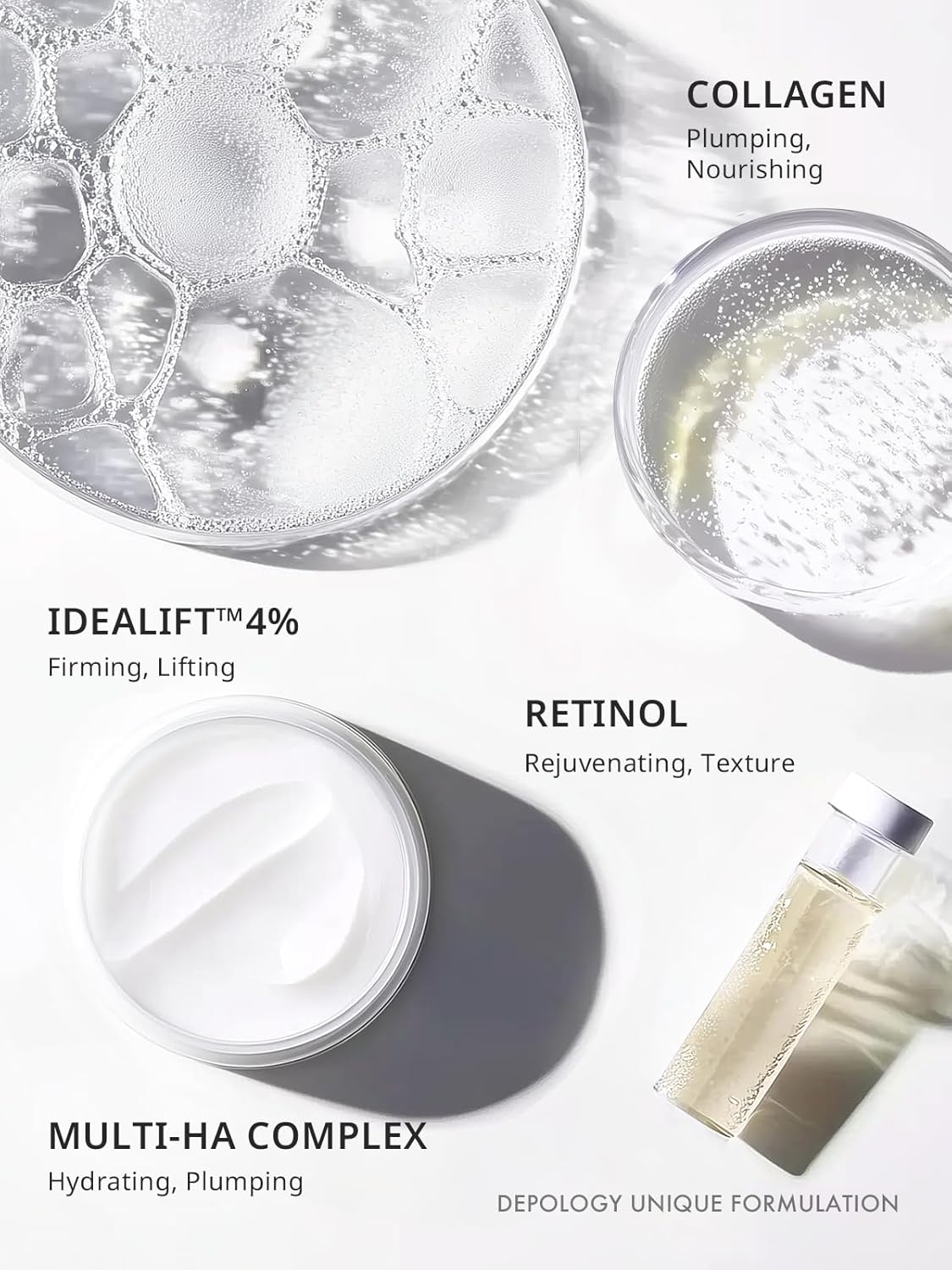 Depology Firming Neck & Décolleté Cream with IDEALIFT™ 4%, Retinol & Collagen – Anti-Aging Korean Skin Care for Neck Tightening, Wrinkle Reduction & Hydration – Multi-HA Complex, 1.69 fl. oz