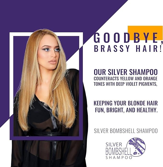 GK HAIR Global Keratin Silver Bombshell Purple Shampoo (24 Fl Oz/710ml) For Blonde, Platinum, Ash, Silver & Gray Hair Moisturizes Dry & Damaged Removes Yellow Brassy Tones