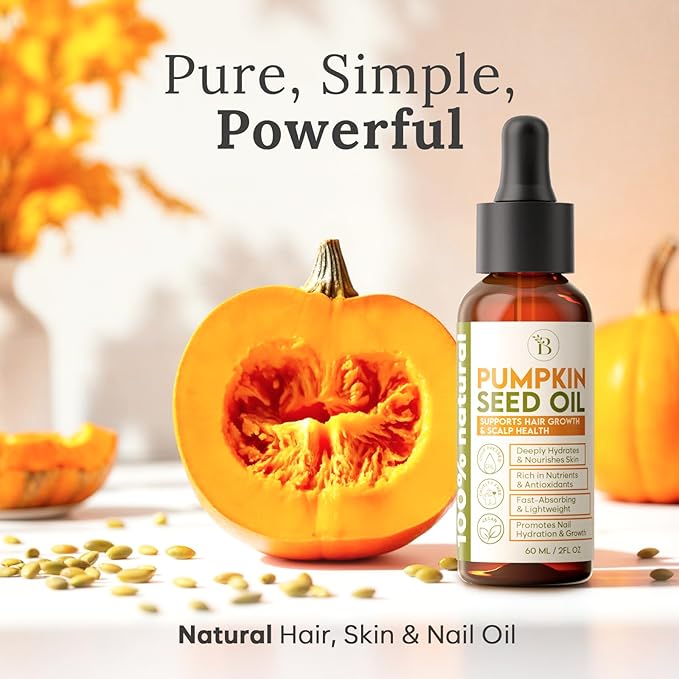 Pumpkin Seed Oil for Hair Growth & Care - Dry Scalp Oil, Skin & Nail Hydration (2Fl Oz), - Cold Pressed Pumpkin Seed Extract Drops for Scalp Care - Smooth Split Ends - Natural Hair Serum Alternative