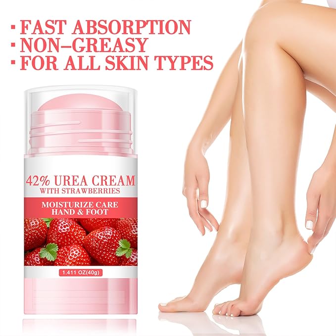 60% Urea Cream - 1.41 oz Strawberry Foot Hand Cream Stick for Dry & Cracked Feet Elbows Knees Heels Hands, Hydrates & Nourish Foot Care for Softening and Moisturizing, Removing Calloused Skin