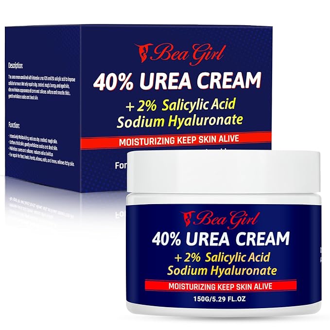 BeaGirl Urea Cream 40 Percent for Feet,Foot Cream & Hand Cream Maximum Strength with 2% Salicylic Acid,Hyaluronic Acid, for Dry Cracked Heels Feet Knees Elbows Hands-5.29 Fl.oz