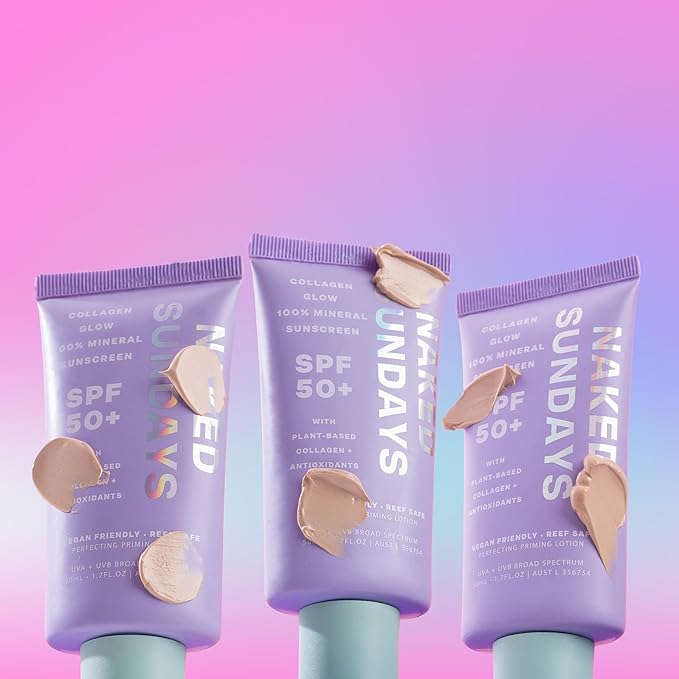 Naked Sundays SPF 50 Mineral Facial Sunscreen, Hydrating SPF with Zinc Oxide, Primer & Sheer Tint for Healthy Glow - 2 pack