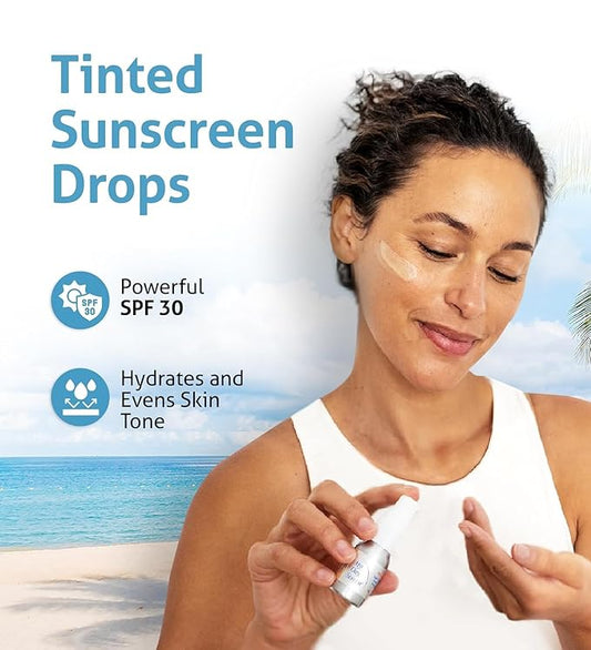 Tinted Sunscreen for Face, 3-in-1 Moisturizer with SPF 30, Face Sunscreen Protection, Tinted Drops to Match Light to Medium Skin Tones, 2 fl oz