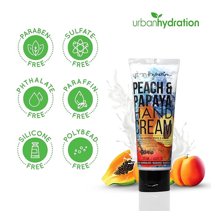 Urban Hydration Peach & Papaya Hand Cream, Hydrating & Moisturizing Hand Cream for Men and Women, Brighten & Glow Formula with Ceramides and Antioxidants, Sulfate-Free & for All Skin Types – 4 FL Oz
