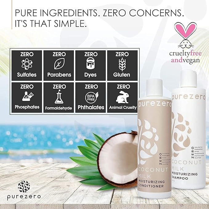 Purezero 20 Oz Value Pack Coconut Milk Shampoo & Conditioner Set, Bulk Pack, Intense Hydration & Increase Shine, Fight Dandruff & Frizz, Zero Sulfates, Parabens, Dyes,100% Vegan & Cruelty-Free