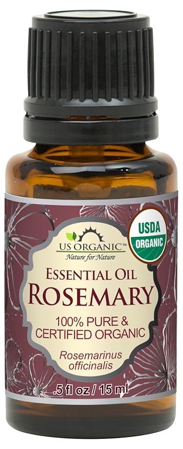 US Organic 100% Pure Rosemary Essential Oil, USDA Certified Organic 100% Pure, Steam Distilled, for Hair Growth, Scalp, Face, Skin, and Aromatherapy (Size Variations Available) (15 ml)