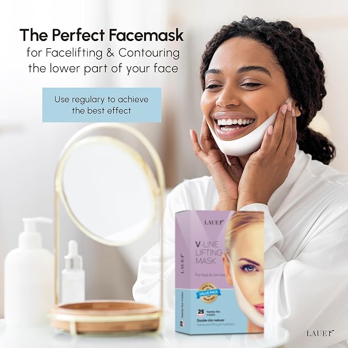 V Shaped Contouring Face Mask Line Shaping Lifting Belt Neck Reduction Jawline Lift Tape Enhancer Face Patch Firming Tightening Skin Chin Up Sculpting Collagen Mask Hyaluronic Acid Aloe Vera 25pcs