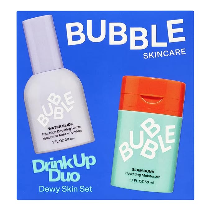 Bubble Skincare Drink Up Duo Dewy Skin Care Set - Travel Size Gift Set Includes Water Slide Hyaluronic Acid Serum & Slam Dunk Face Moisturizer - Promotes Healthy, Hydrated Skin (2 Count)