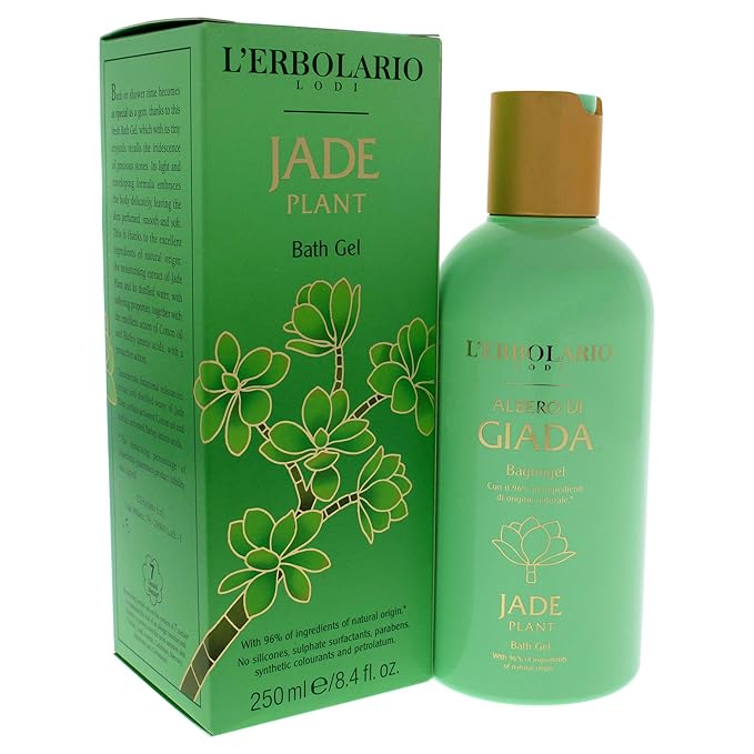 L'Erbolario Jade Plant Bath Gel - Green And Floral Fragrance - Gentle Formula - Has Effective Moisturizing And Protective Properties - Suitable For Even The Most Delicate Skin - Paraben Free - 8.4 Oz