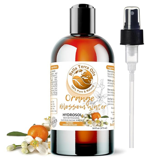 Bella Terra Oils - Organic Neroli Water 16oz - Refreshing Orange Blossom Mist, Naturally Distilled & Rich in Botanical Essence