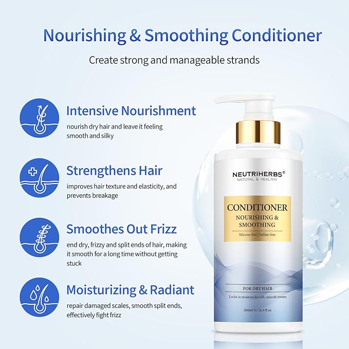 Neutriherbs Hair Conditioner for Dry, Frizzy Hair,Smoothing and Nourishing Hair Conditioner with Argon Oil,Sweet Almond Oil,Avocado Oil - 16.9 Fl Oz