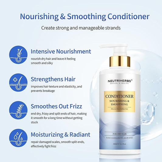 Neutriherbs Hair Conditioner for Dry, Frizzy Hair,Smoothing and Nourishing Hair Conditioner with Argon Oil,Sweet Almond Oil,Avocado Oil - 16.9 Fl Oz