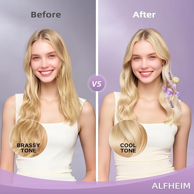 Alfheim Lavender+ Purple Shampoo & Conditioner Set | Neutralize Brassiness & Enhance Cool Tone for Platinum, Silver ＆ Blonde Hair | Anti Brass While Hydrating | Paraben-Free, Color-Safe | 33.8 oz Each