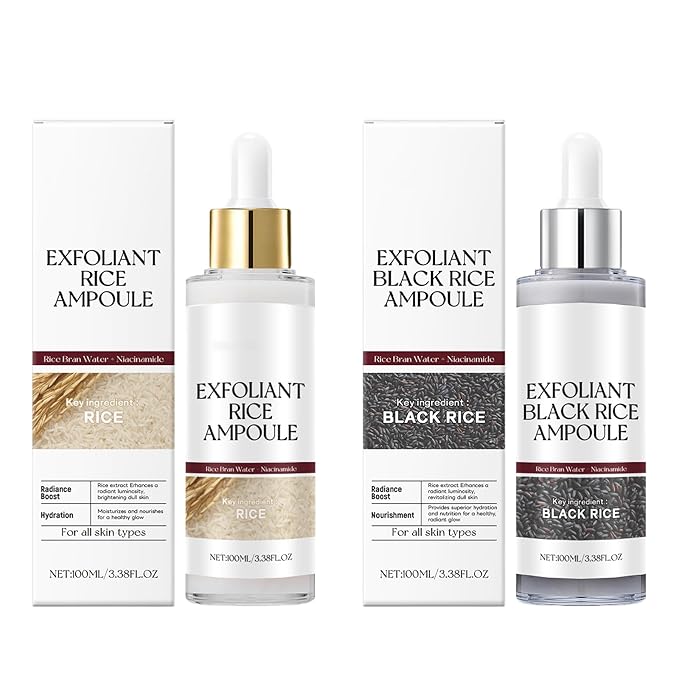 Dual Action Facial Peeling Set - Rice Water & Black Rice Exfoliating Ampoules for Gentle Skin Renewal, Non-Irritating Texture Refiner (2 x 100ml)
