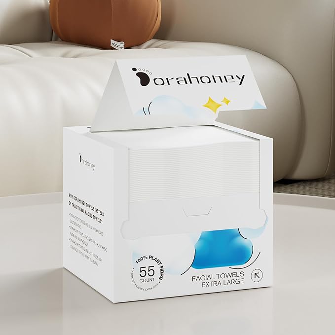 Disposable Face Towels, 12"×12" Extra Large Face Towelettes, Ultra Soft Facial Towels for Sensitive Skin, Makeup Remover Dry Wipes, 55 Count (1 Pack)