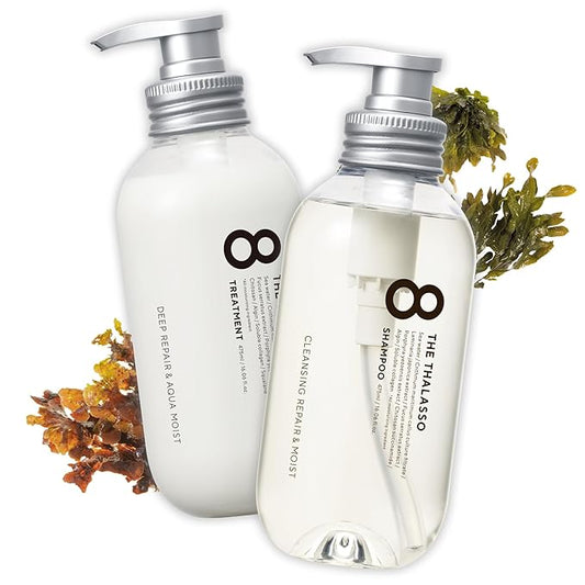 8 THE THALASSO Anti Frizz Shampoo & Conditioner Set for Women & Men, Organic Tea Tree Shampoo by Mint, Collagen, Peptides, Stem Cells & Deep Sea Water from Japan, Sulfate Free, 32.16 Fl Oz, DRY HAIR