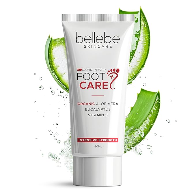 Bellebe Skincare Rapid Repair Foot Cream, Organic Aloe Vera with Eucalyptus and Vitamin C, Intensive Strength for Cracked, Callused, Dry Skin, 120ml