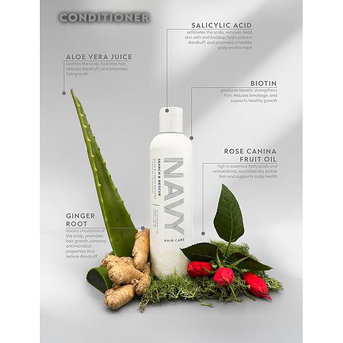 NAVY Hair Care Search and Rescue Shampoo & Conditioner Set | Biotin and Rosemary Oil Enriched for Hair Growth | Suited for All Hair Types | SLS & Paraben Free | 8 oz (Set of 2)