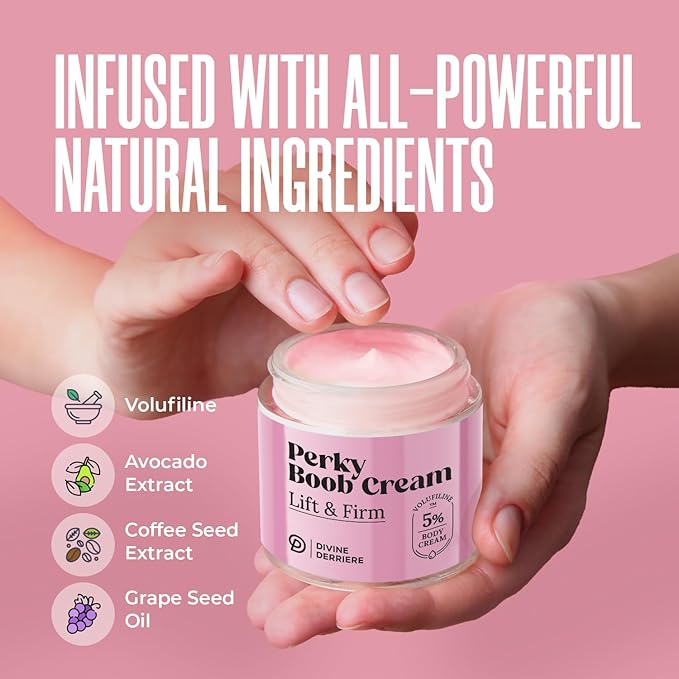 Divine Derriere Perky Body Cream - Lift & Firm Skin Tightening Cream for Body - Moisturizing Chest Firming Cream with Volufiline Helps Tighten Saggy Crepey Skin for a Perkier Look & Toned Décolleté