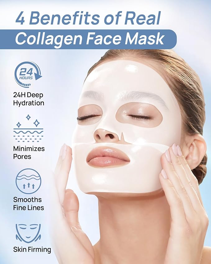 6 Pcs Bio-Collagen Face Mask, Overnight Hydrating Hydrogel Face Masks for All Skin Types - Fine Lines, Elasticity, Pore Minimizing, Firming, Glass Skin Korean Skin Care