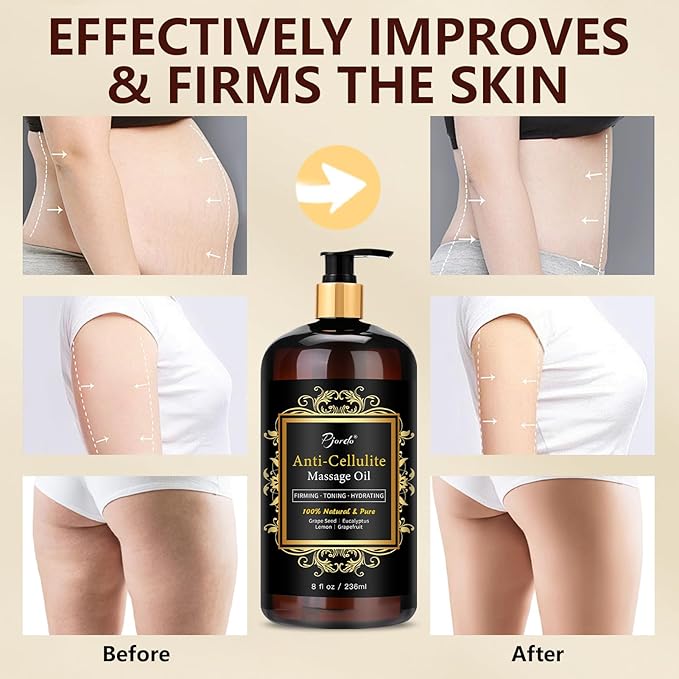 Anti Cellulite Massage Oil for Massage Therapy, 100% Natural & Pure Body Firming Oil for Reducing Cellulite, Firming & Moisturizing Skin, Fast Absorbing, Cellulite Remover for Leg & All Body