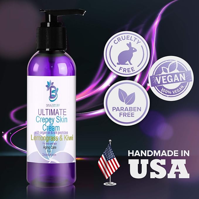 Diva Stuff Crepey Skin Cream Strawberry Patch, For Face & Body, Increases Collagen And Reduces Wrinkles & Fine Lines, Alpha Hydroxy Acids, Hyaluronic Acid, Honey, Coconut Oil, Argan Oil (8 oz)