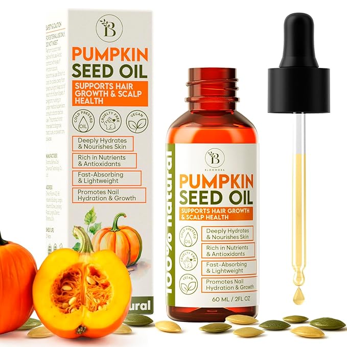 Pumpkin Seed Oil for Hair Growth & Care - Dry Scalp Oil, Skin & Nail Hydration (2Fl Oz), - Cold Pressed Pumpkin Seed Extract Drops for Scalp Care - Smooth Split Ends - Natural Hair Serum Alternative