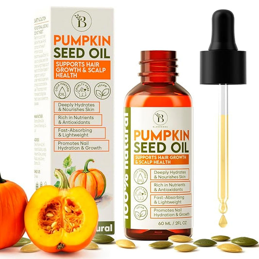 Pumpkin Seed Oil for Hair Growth & Care - Dry Scalp Oil, Skin & Nail Hydration (2Fl Oz), - Cold Pressed Pumpkin Seed Extract Drops for Scalp Care - Smooth Split Ends - Natural Hair Serum Alternative